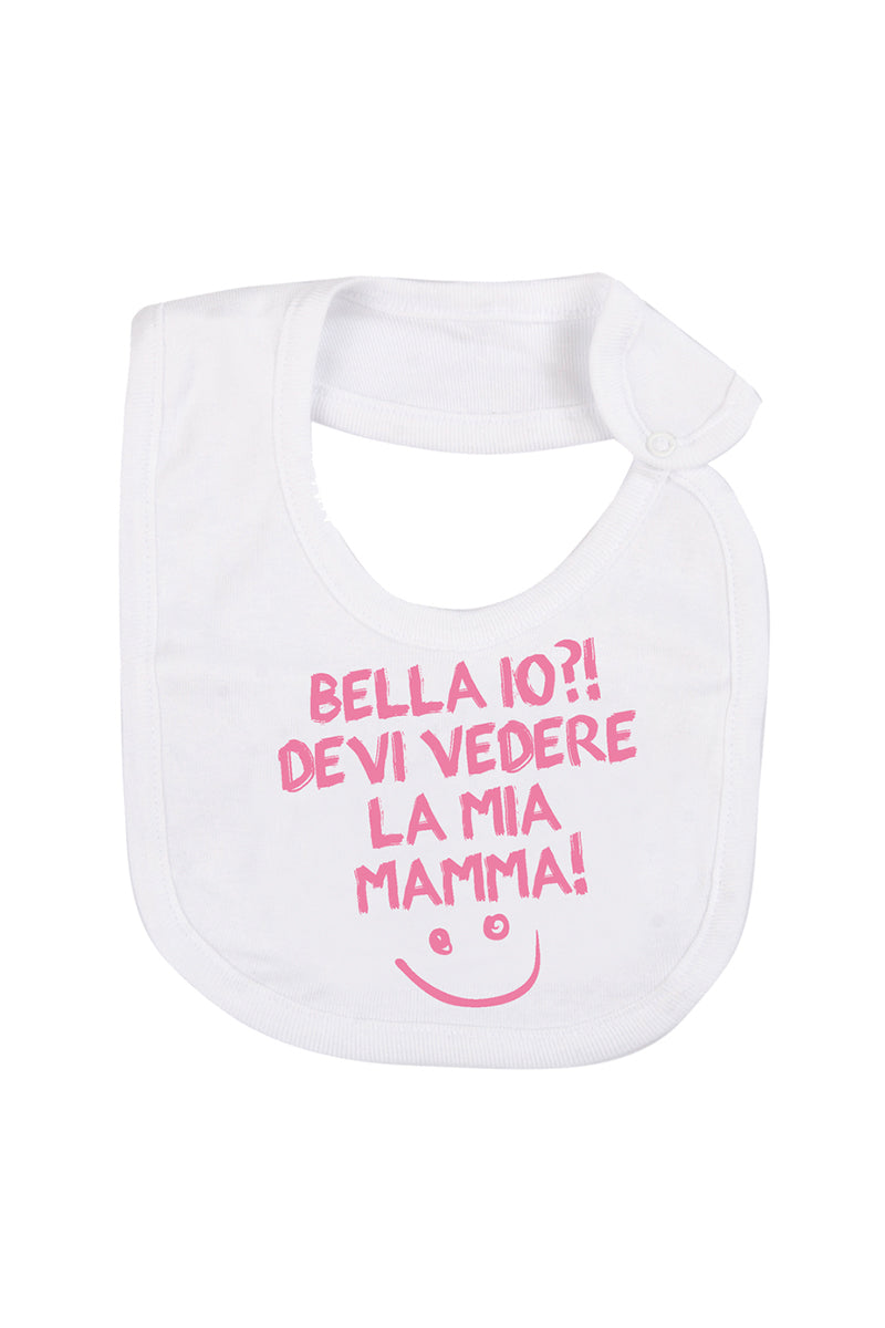 Bavetta in cotone con stampa "Bello/a io?! Devi vedere il mio papà/la mia mamma!"