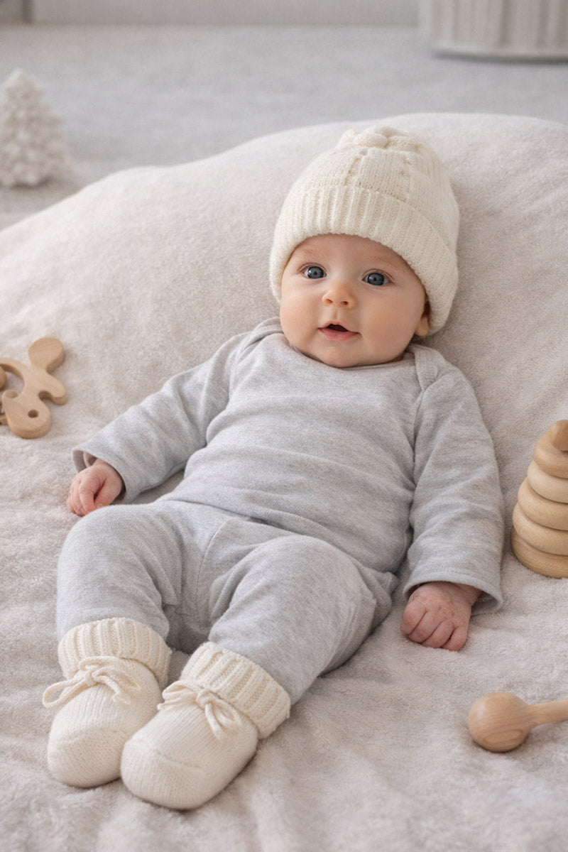 set neonato cappellino e scarpine in cotone caldo