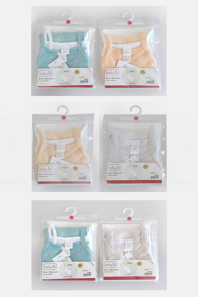 Set 4 Body neonato/a Babyvip spalla stretta 100% cotone colori assortiti