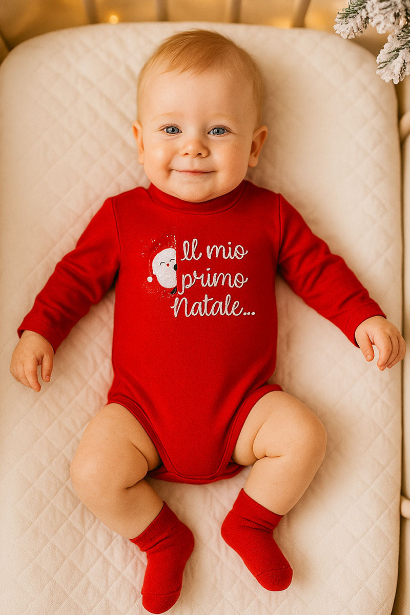 Body a lupetto manica lunga in caldo cotone con stampe natalizie