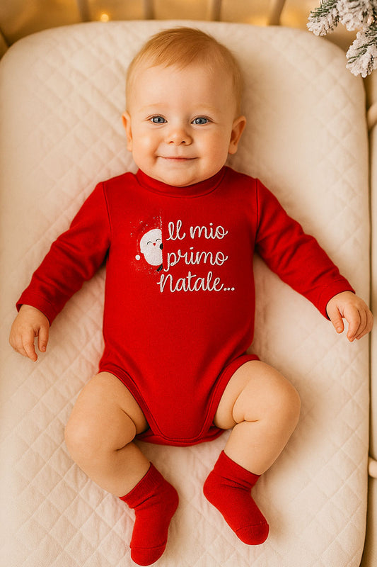 Body a lupetto manica lunga in caldo cotone con stampe natalizie