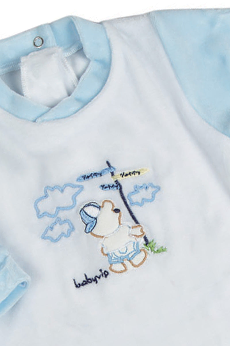 Tutina in ciniglia con ricamo orsetto e scritta babyvip