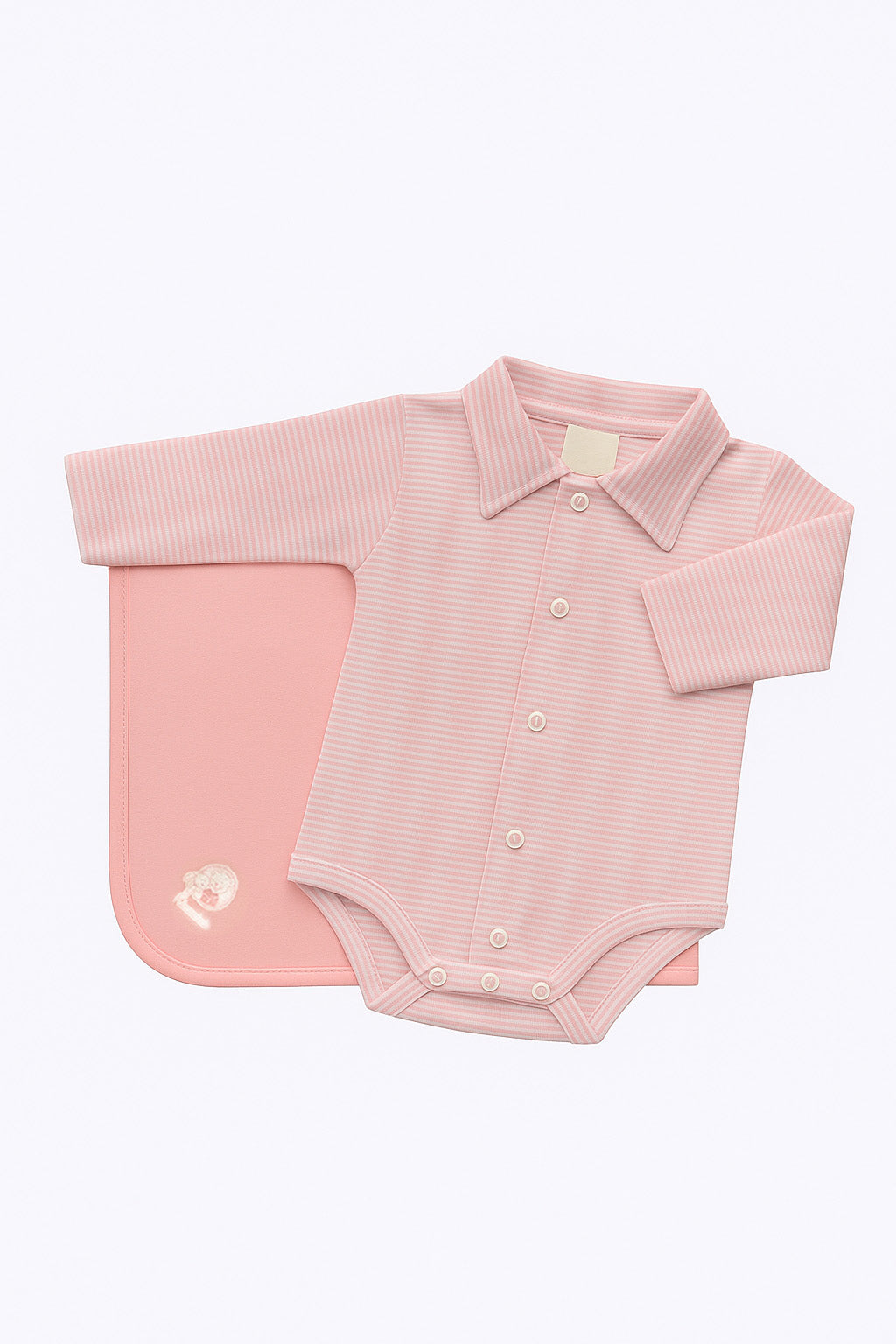 Pacchetto nascita 2 pezzi con body rigato con colletto e copertina in cotone con stampa