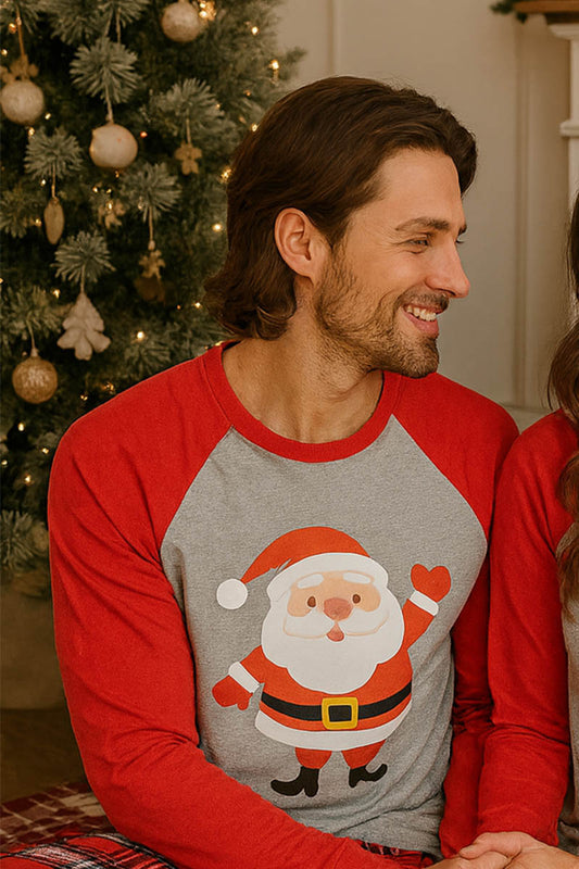 Pigiama uomo in caldo cotone con maniche raglan, stampa e pantalone scozzese