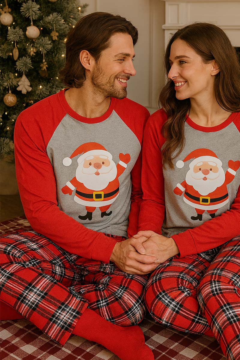 Pigiama uomo in caldo cotone con maniche raglan, stampa e pantalone scozzese