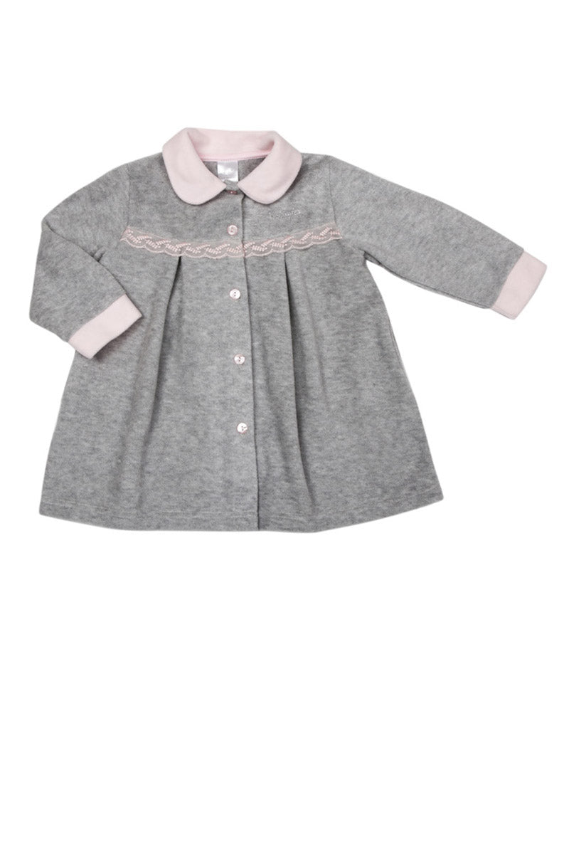 Vestaglia bimba in pile con strass e nastrino in contrasto coordinato