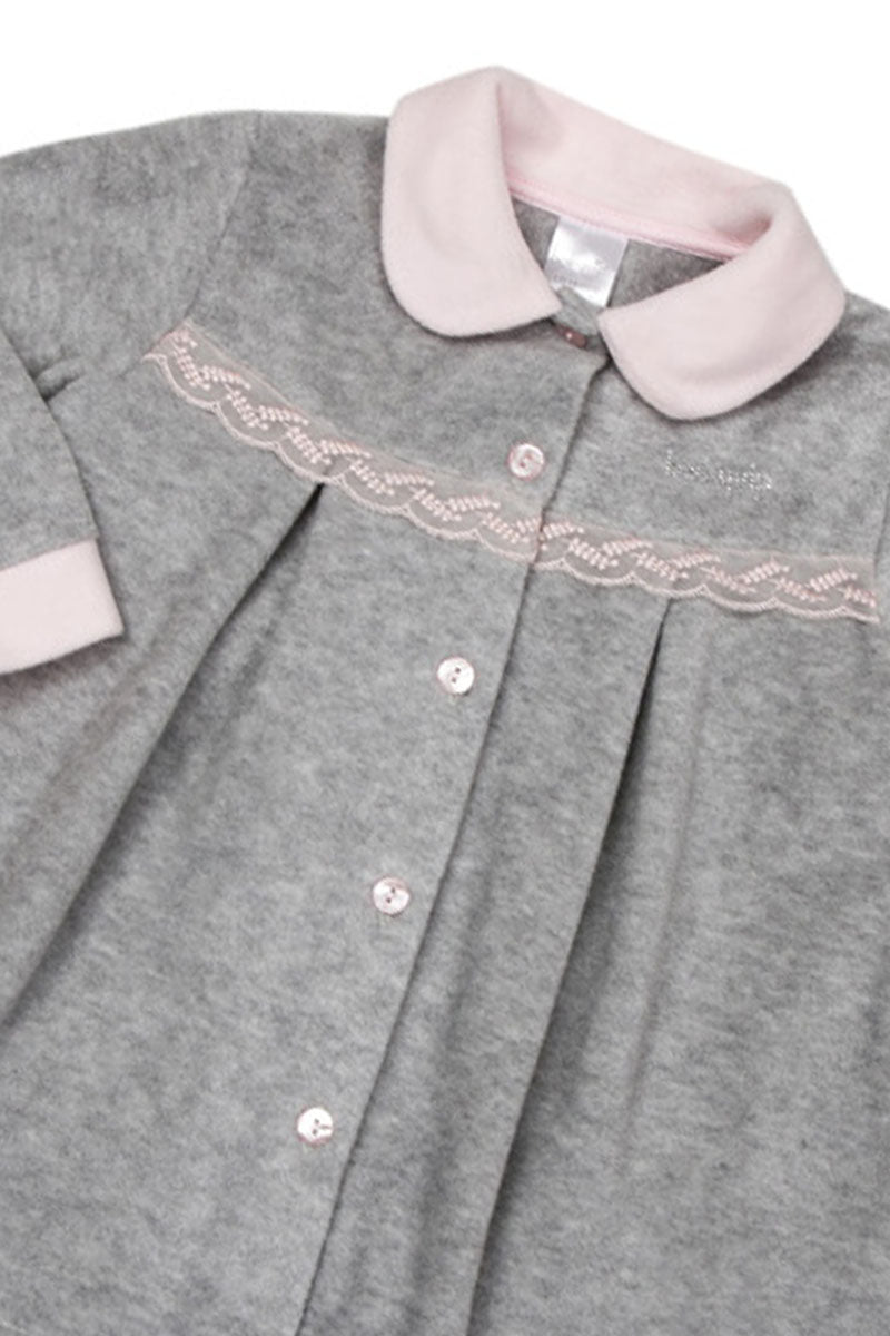 Vestaglia bimba in pile con strass e nastrino in contrasto coordinato