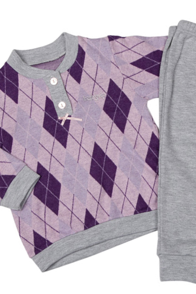 Pigiama bimba in punto milano a fantasia rombi con strass