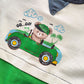 Completo 2 pezzi in cotone elasticizzato con inserti in tela jeans e stampa