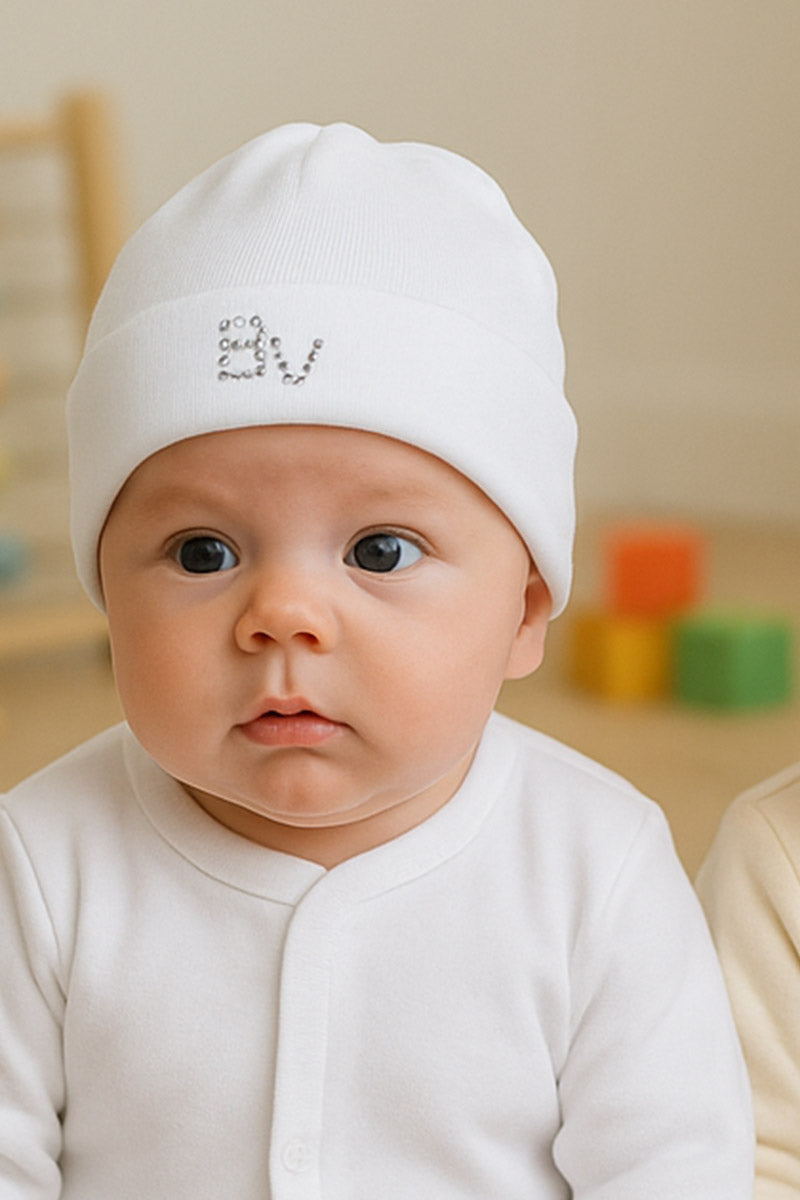 Cappellino neonato in cotone caldo con strass
