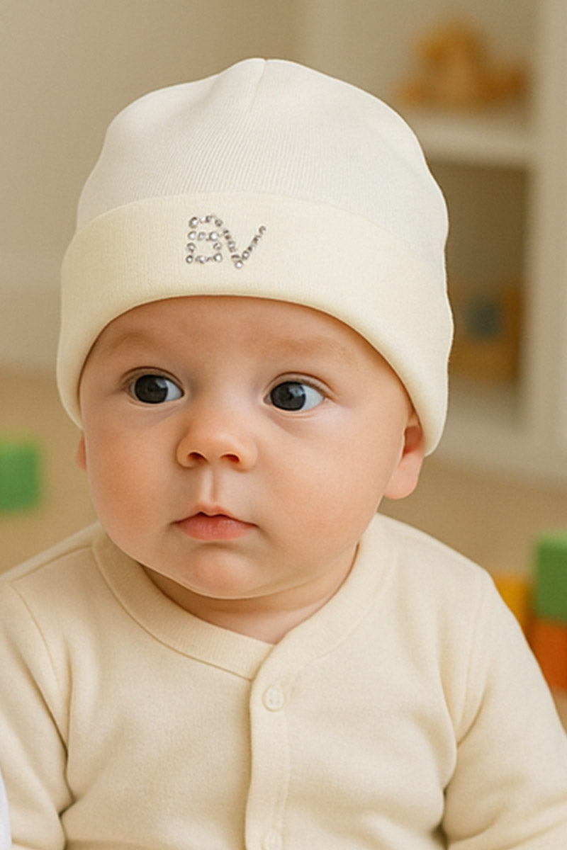Cappellino neonato in cotone caldo con strass