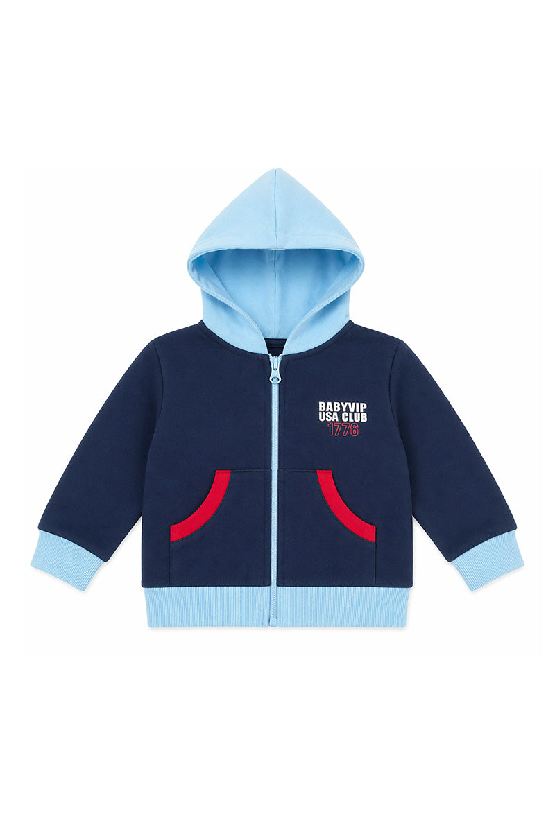 Felpa con cappuccio e tasche neonato/bimbo in cotone con stampa
