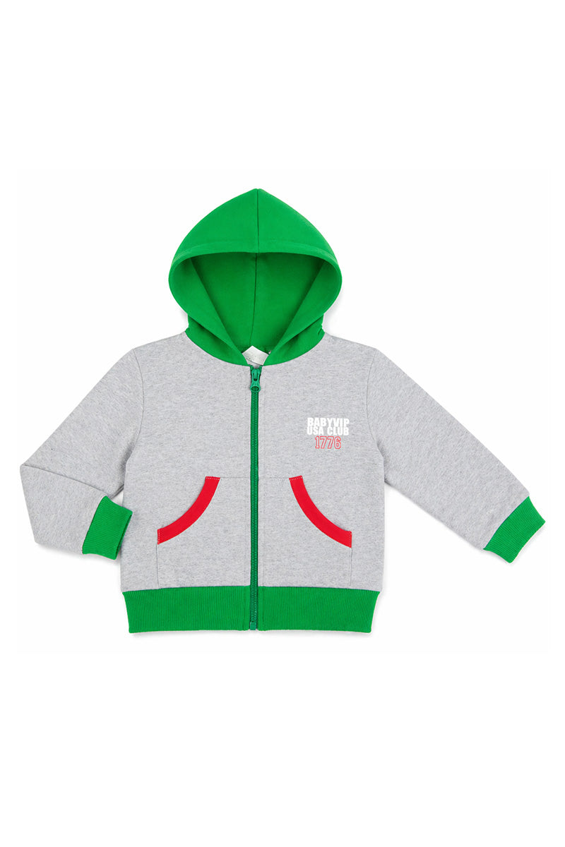 Felpa con cappuccio e tasche neonato/bimbo in cotone con stampa