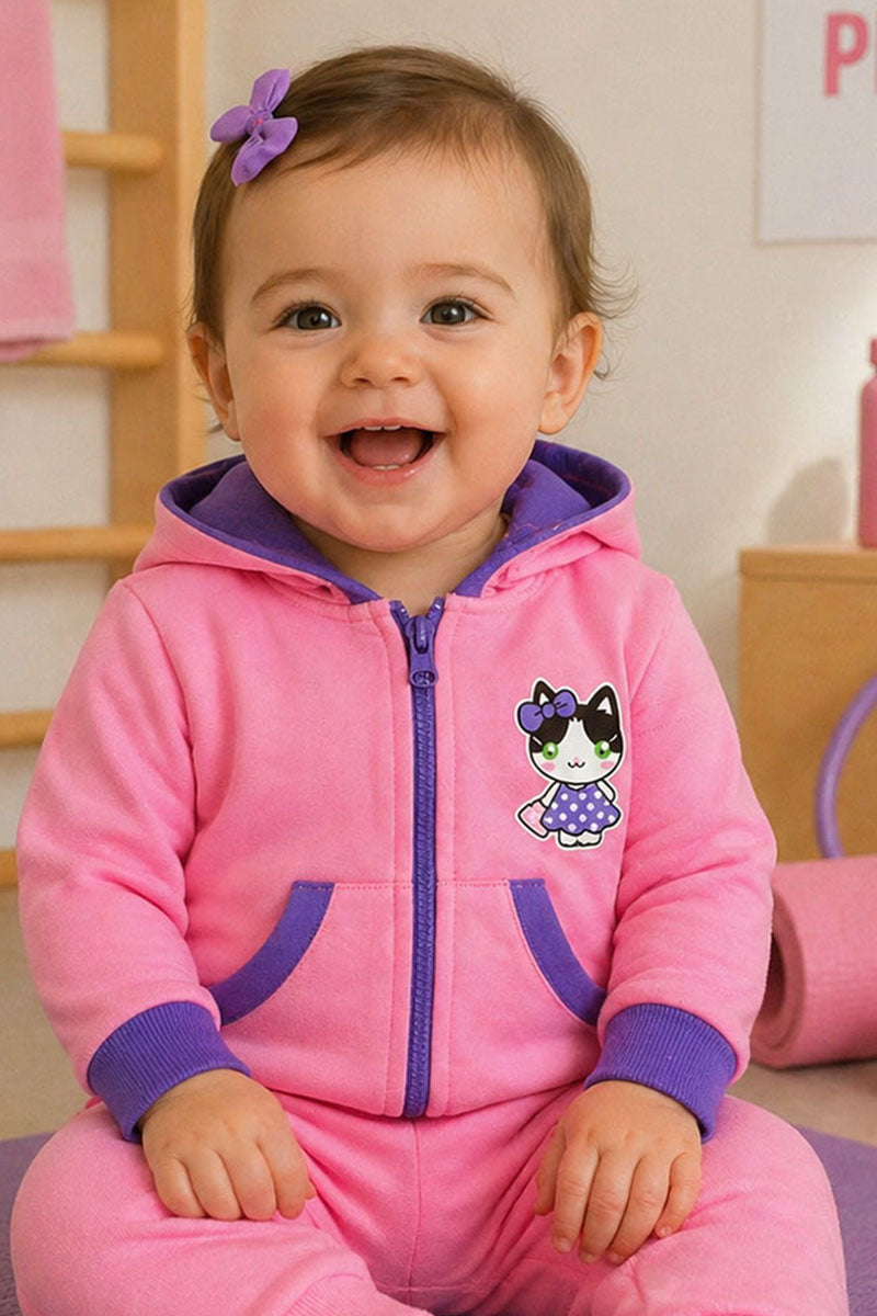 Felpa con cappuccio e tasche neonata/bimba in cotone con stampa