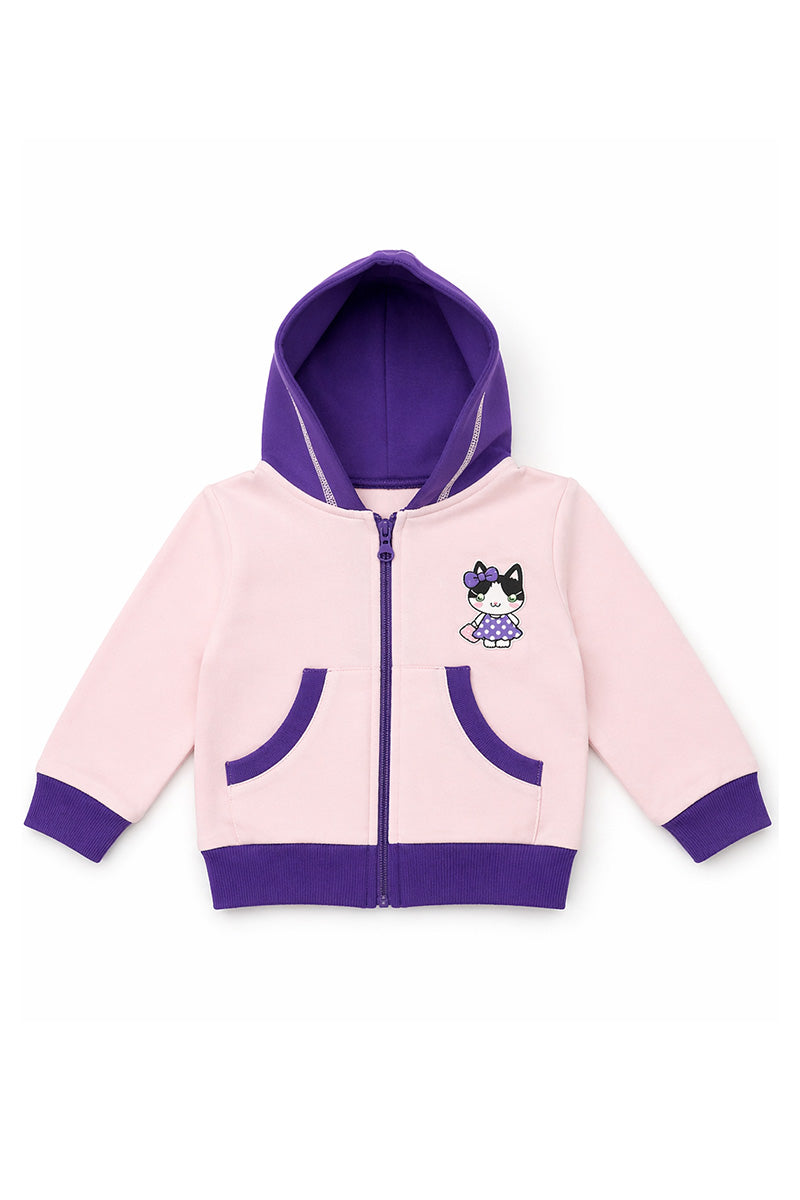Felpa con cappuccio e tasche neonata/bimba in cotone con stampa
