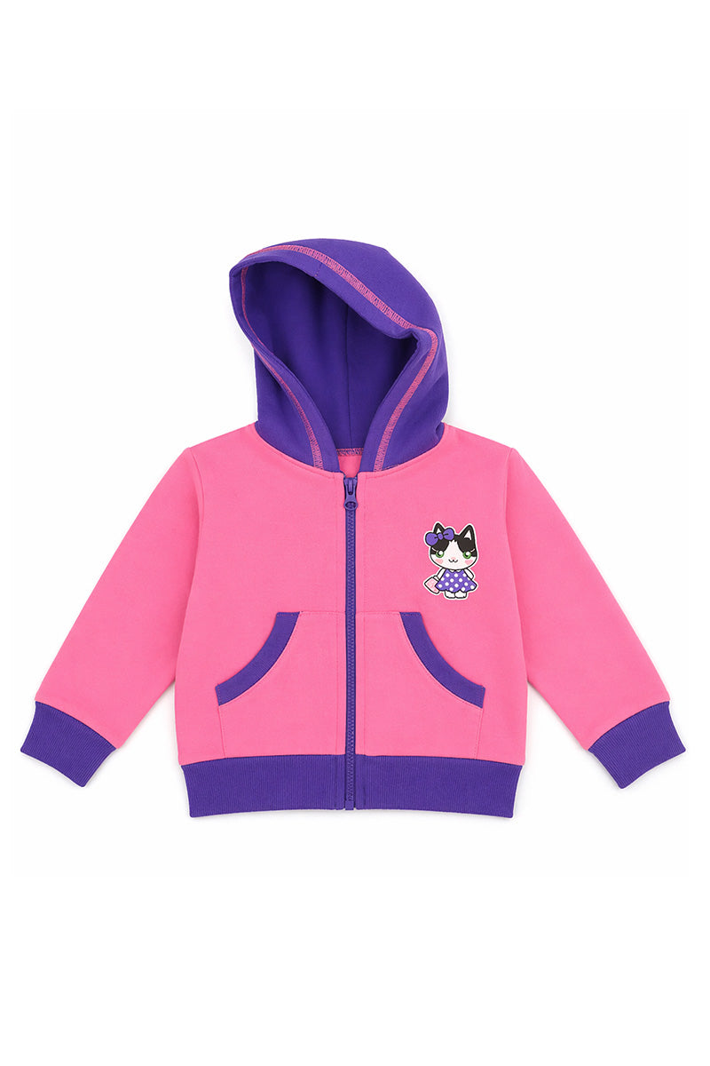 Felpa con cappuccio e tasche neonata/bimba in cotone con stampa