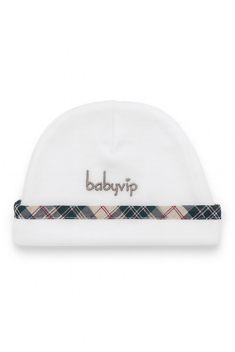 Cappellino in ciniglia con  risvolto e ricamo scritta Babyvip