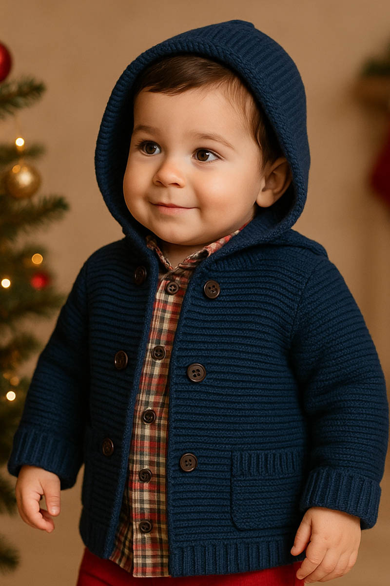 Cardigan in misto lana con cappuccio abbottonatura doppio petto e taschini