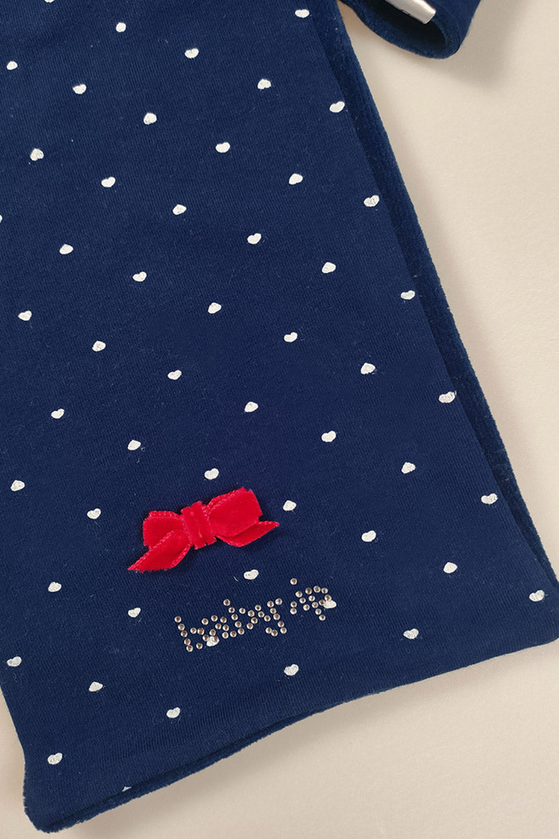 Sciarpa in cotone fantasia a pois cuori con strass e Fiocchettino