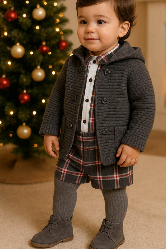 Bermuda in flanella a quadri con pencee bottoni applicati