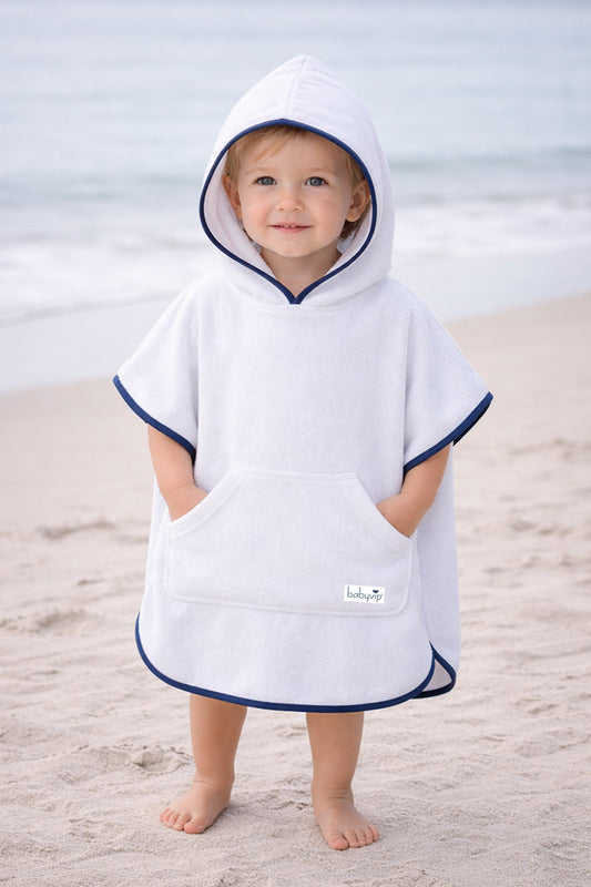 Accappatoio neonato senza maniche in cotone modello poncho con tasche