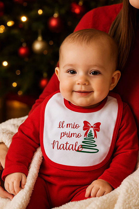 Bavetta neonato con stampa natalizia e bordo in contrasto