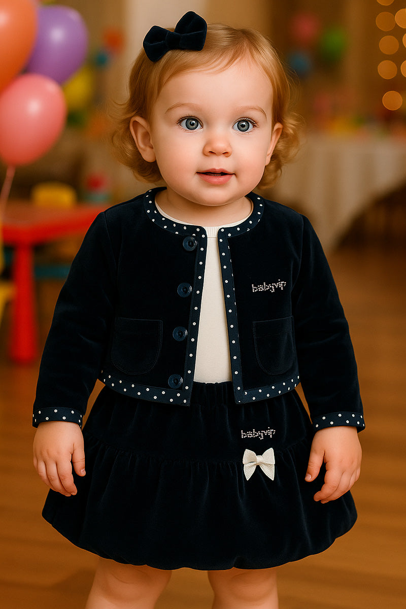 Giacchino in ciniglia con strass e profili a pois