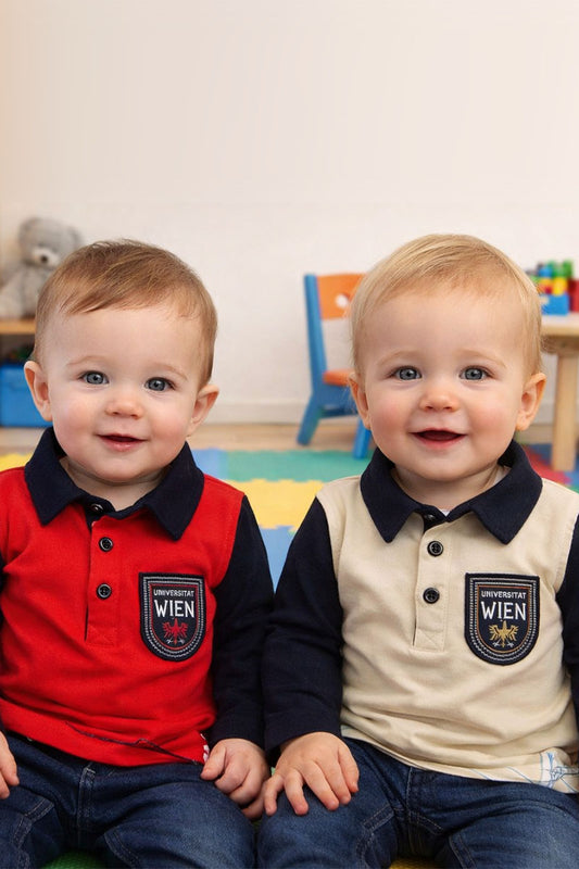 Polo manica lunga in cotone elasticizzato garzato con scudetto