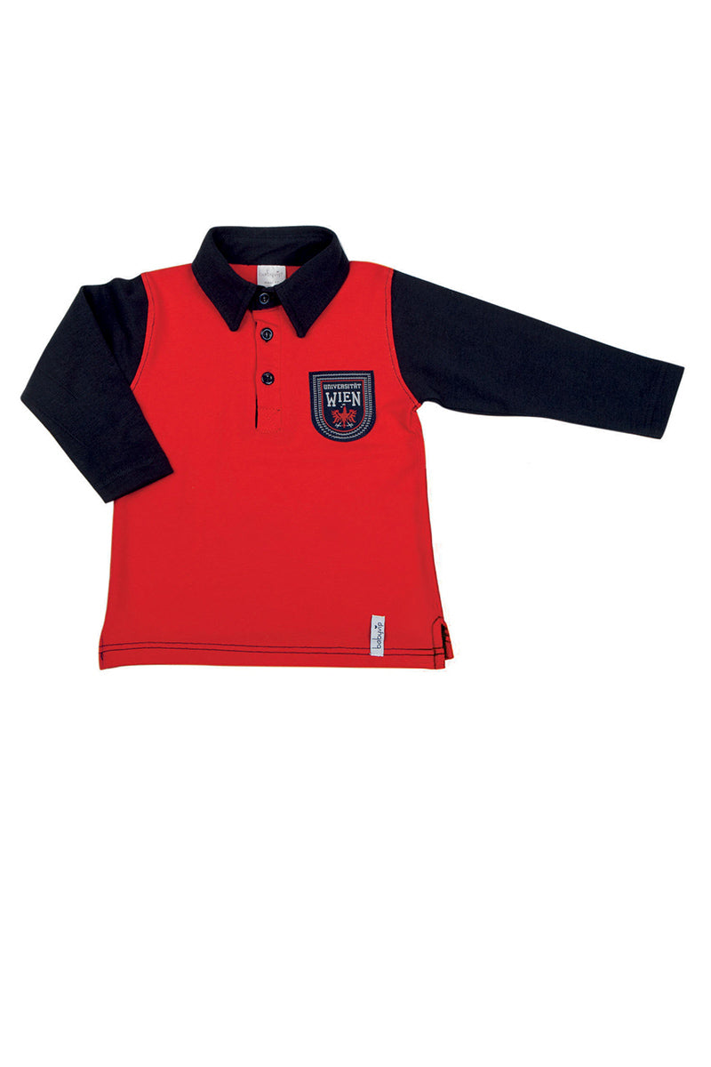 Polo manica lunga in cotone elasticizzato garzato con scudetto