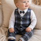 Completo: camicia manica lunga in cotone con gilet e papillon + pantalone in flanella scozzese