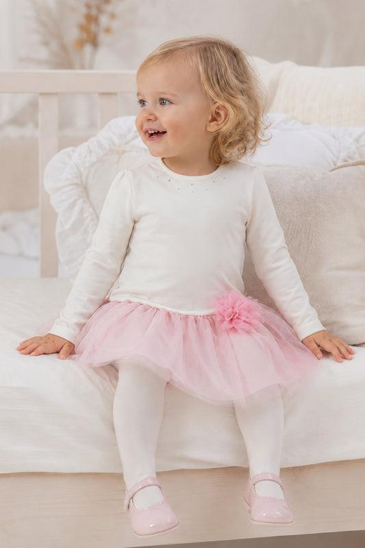 Vestitino in felpa garzata con inserti in tulle e strass
