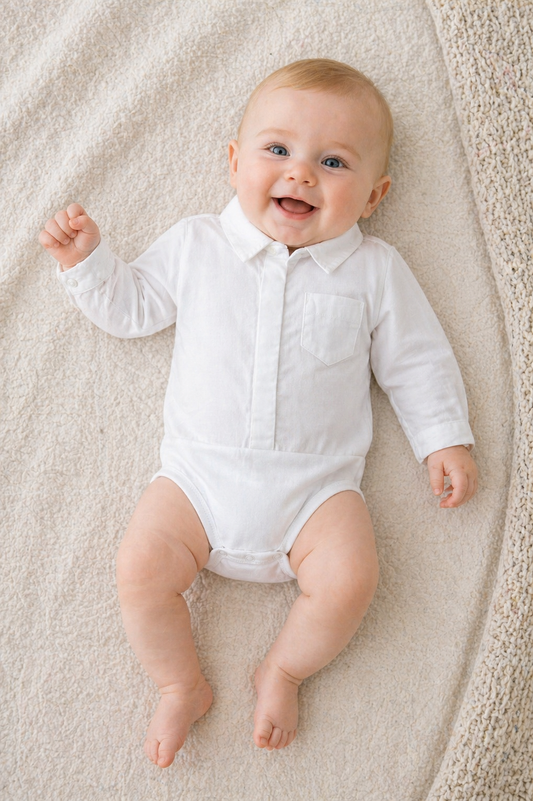 Body manica lunga in cotone modello camicia con colletto