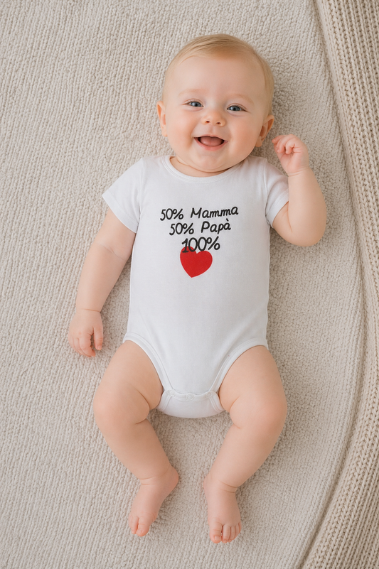 Body mezza manica con stampa "50% Mamma 50% Papà 100% Love"