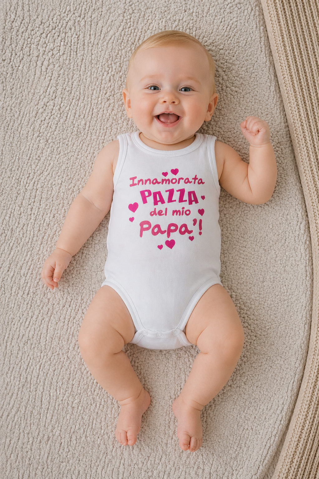 Body spalla larga in cotone con stampa "Innamorata pazza del mio papà!"