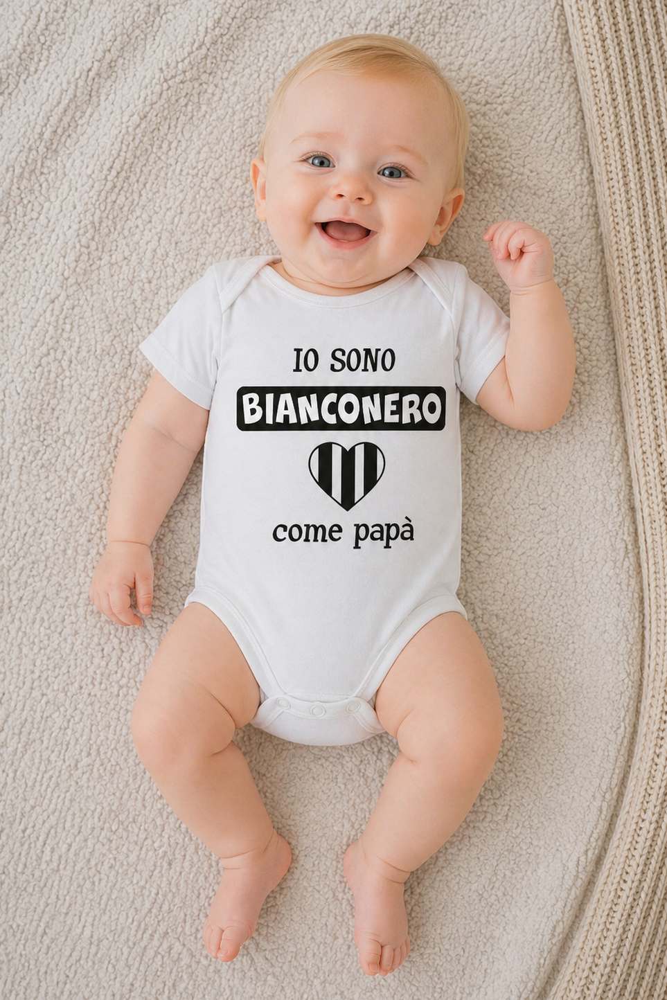 Body mezza manica in cotone con stampa "io sono bianconero come papà"