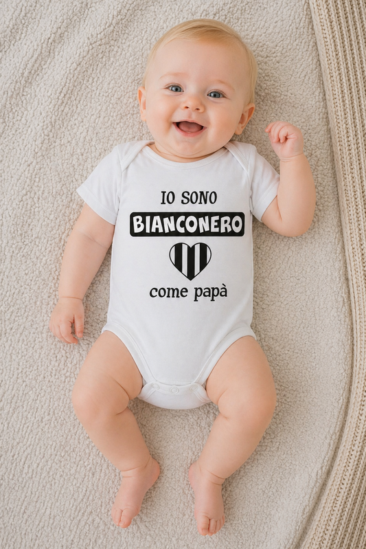 Body mezza manica in cotone con stampa "io sono bianconero come papà"