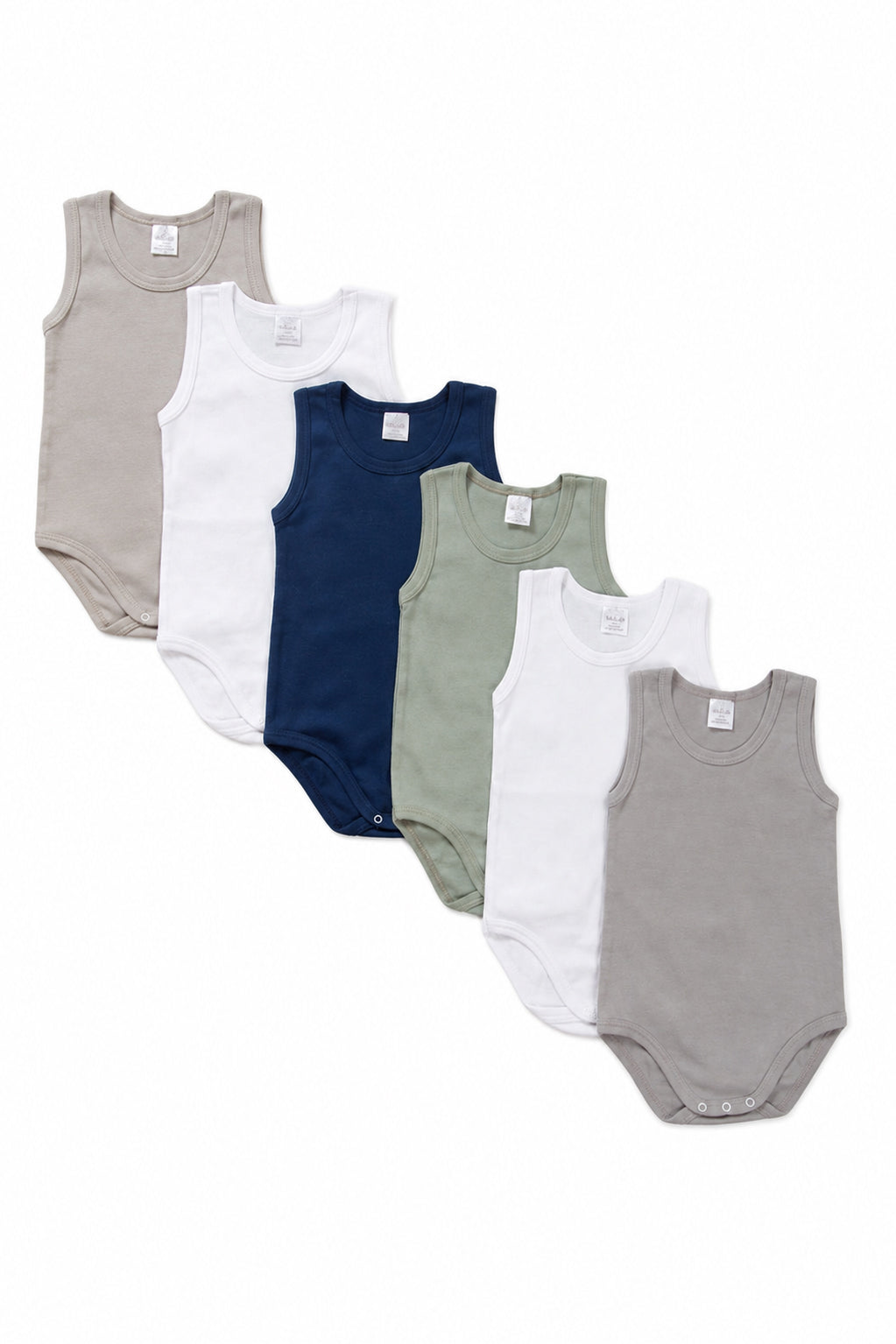 Set 6 body neonato Babyvip spalla larga in cotone colori assortiti