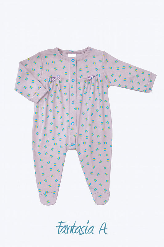 Tutina in cotone a fantasia con fiocchettini