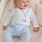Salopette in ciniglia con ricamo ed inserti in pied de poule + body in caldo cotone