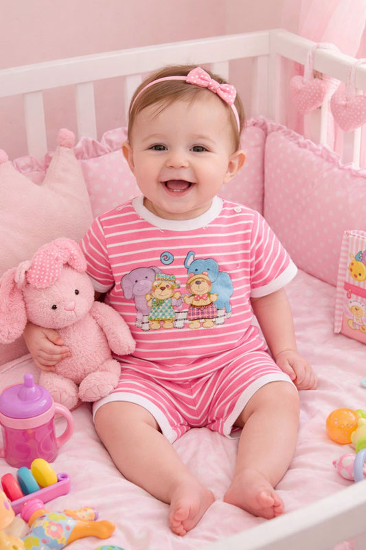 Pigiama neonata/bimba mezza manica in cotone con stampa a rilievo effetto puff