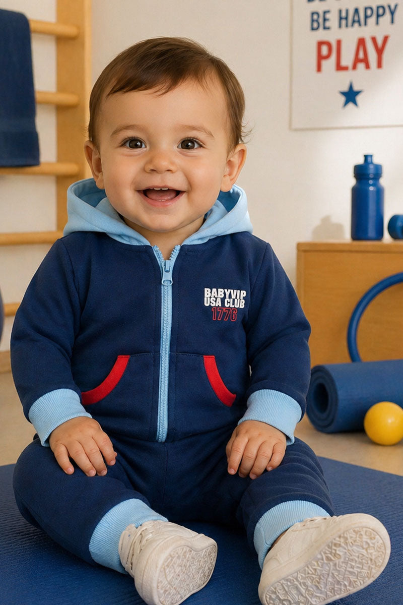 Tuta con cappuccio neonato/bimbo in cotone con stampa