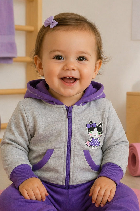 Felpa con cappuccio e tasche neonata/bimba in cotone con stampa