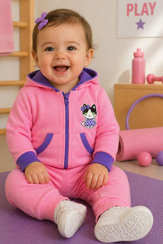 Tuta con cappuccio neonata/bimba in cotone con stampa