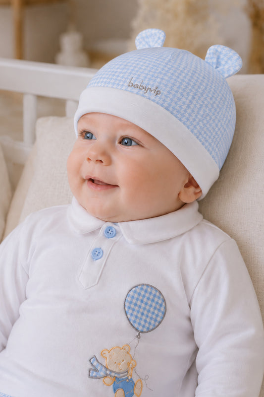 Cappellino in felpa garzata pied de poule con ricamo