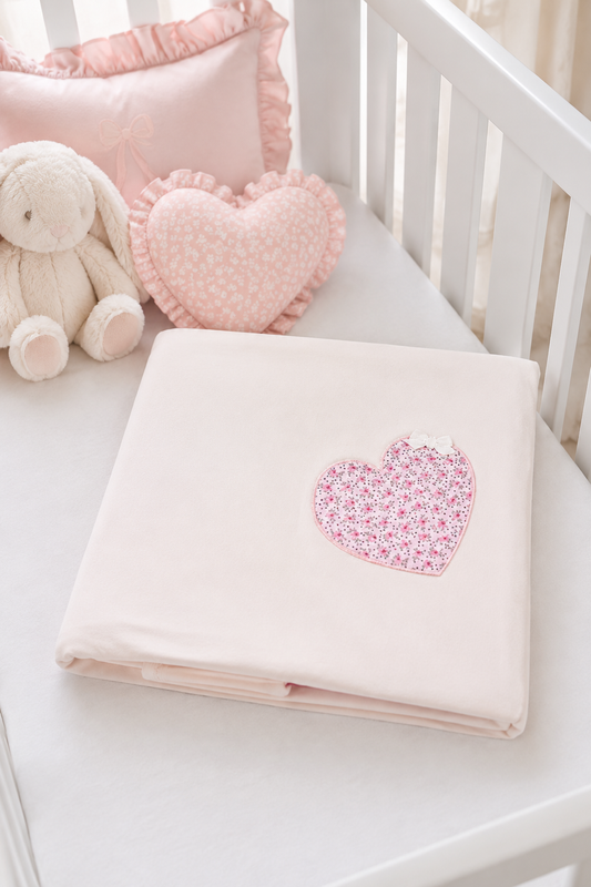 Copertina in ciniglia con inserto cuore in vellutino fantasia provenzale