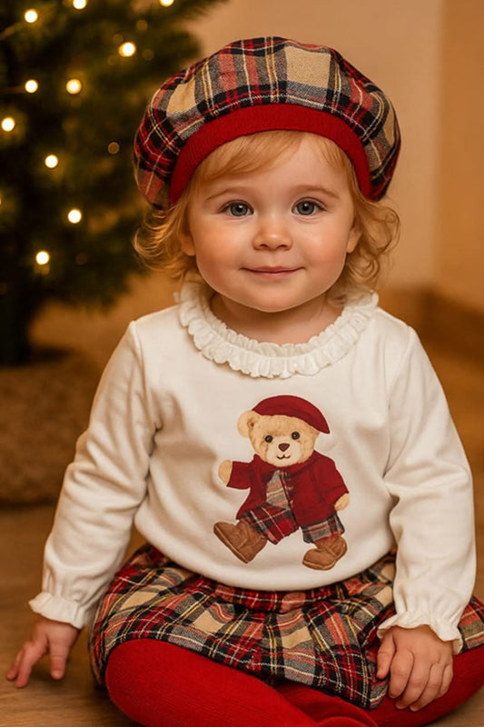 Maglia in cotone elasticizzato garzato con  stampa - rouches allo scollo e maniche a sbuffo