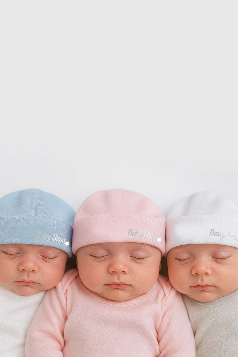 Cuffietta neonato e neonata in cotone caldo con risvolto e stampa silver