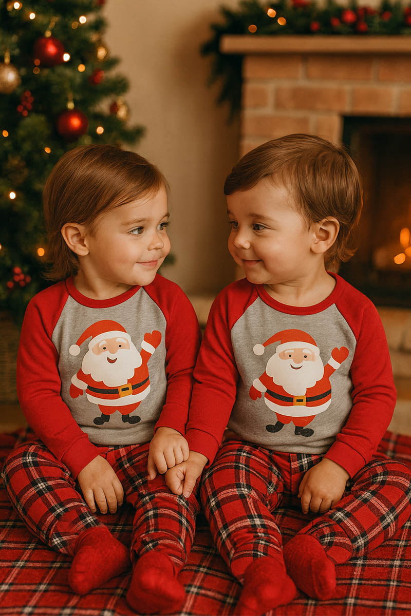 Pigiama bimbo/a in caldo cotone con maniche raglan, stampa e pantalone scozzese