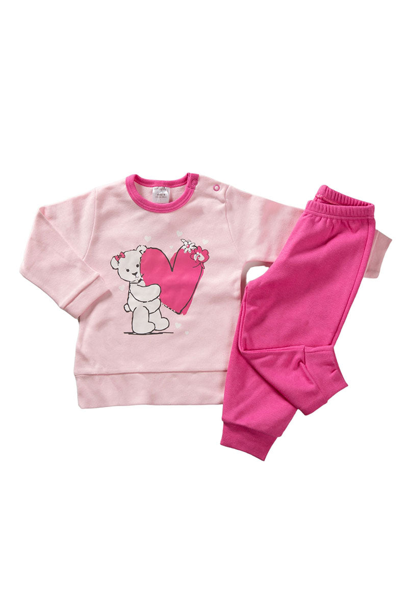 Pigiama in caldo cotone con stampa e scollo - pantalone in contrasto
