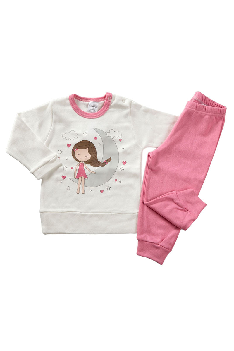 Pigiama in caldo cotone con stampa e scollo - pantalone in contrasto